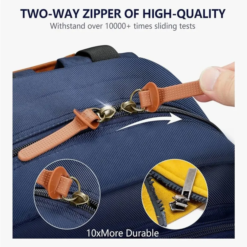 Blue & Tan Unisex Backpack Large School Travel Bag with Laptop Sleeve NEW